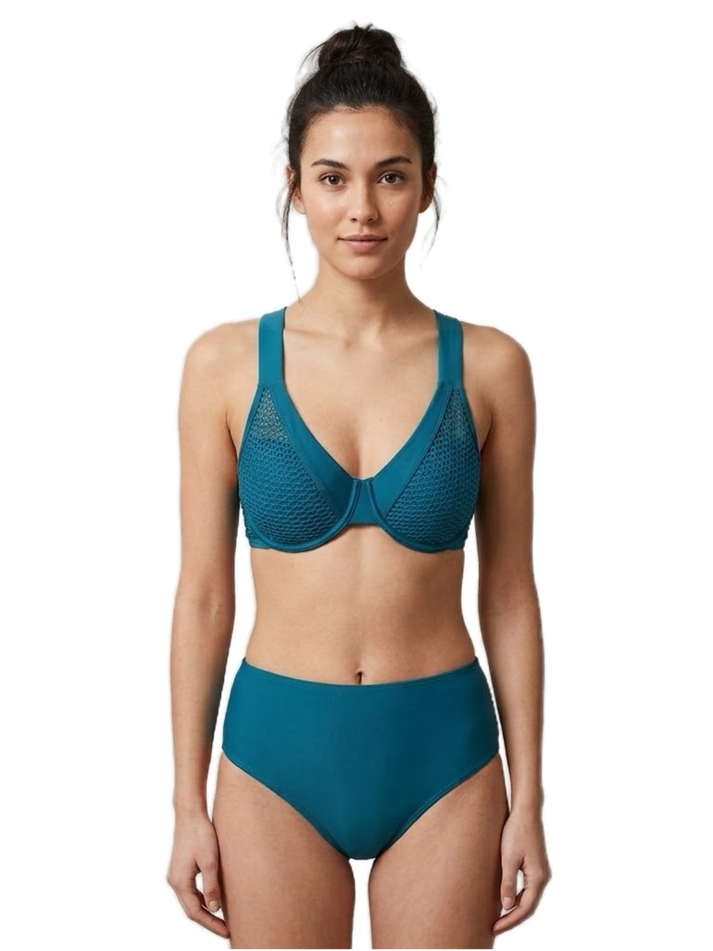 Cupshe Teal Crochet High-Waisted Bikini Set NWT